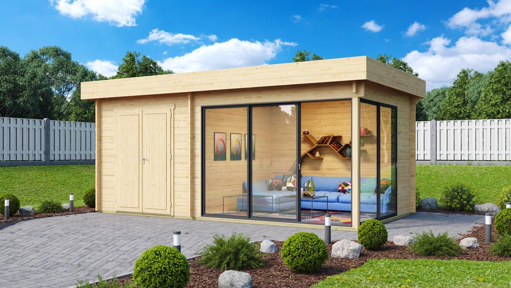 Poolhaus mit großer Fensterfront und Extraraum für die Pooltechnik Pooltechnik unterbringen im Poolhaus