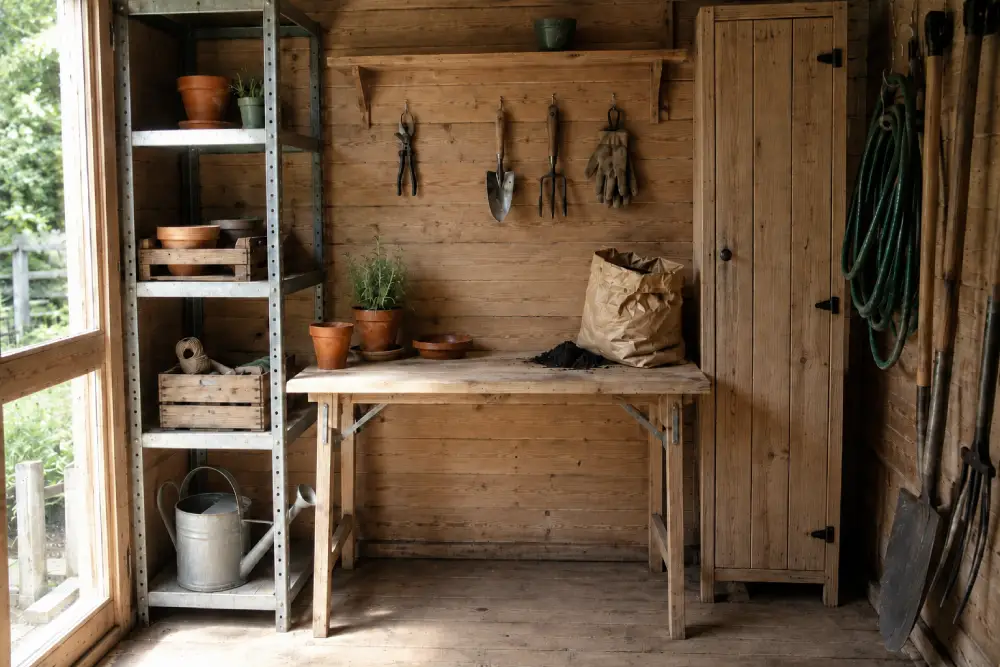 Ein Arbeitsplatz im Gartenhaus muss praktisch sein.